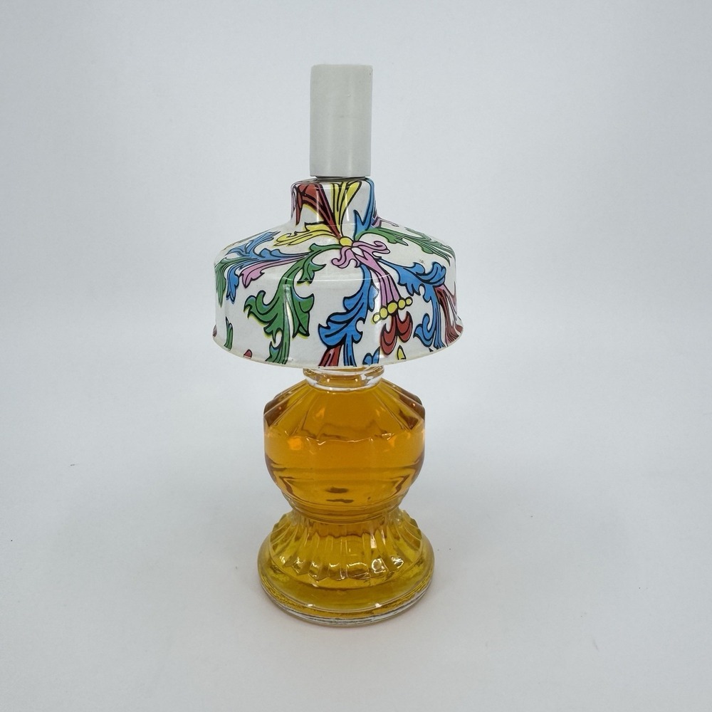 Hurricane Oil Lamp Perfume Glass Bottle Large 6.5"Plastic Shade Floral‎ Sealed!